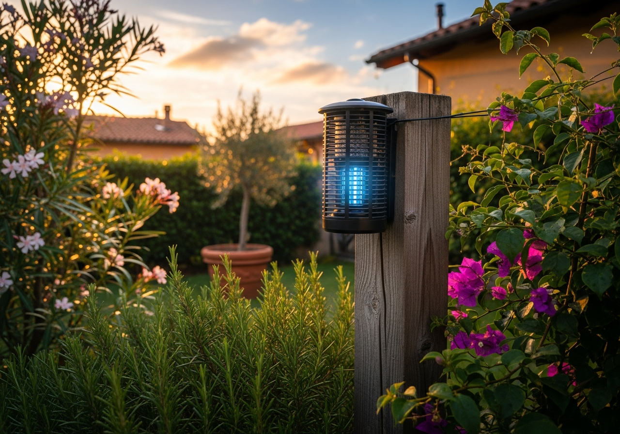 Trappola professionale anti-zanzare installata in giardino da G.E. Disinfestazioni a Tivoli – efficace contro zanzara tigre e zanzara comune